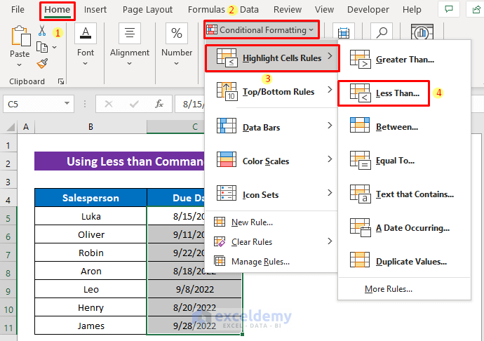 Excel Conditional Formatting Based on Past or Due Date