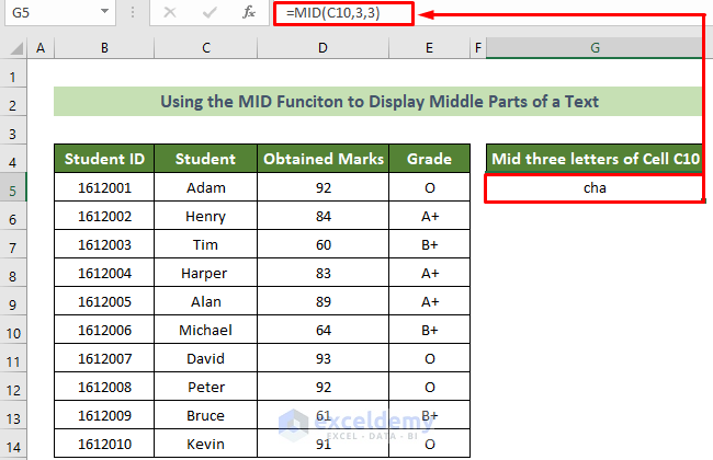 Using MID Function to Display Specific Part of Text from Another Cell