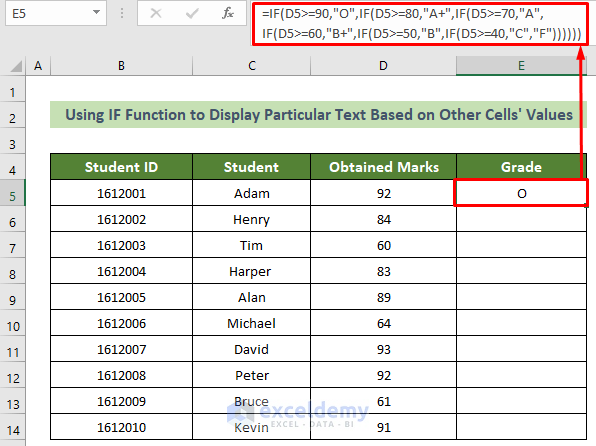 Using IF Function to Display Result from Other Cells