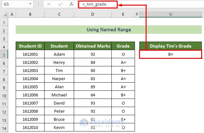 Using Named Range to Display Text from Another Cell