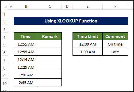 Using XLOOKUP Function to determine if time is greater than 1 hour in Excel