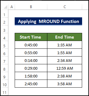 Applying  MROUND Function to determine if time is greater than 1 hour in Excel