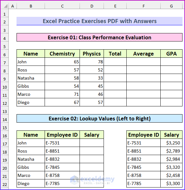 microsoft excel assignment for students