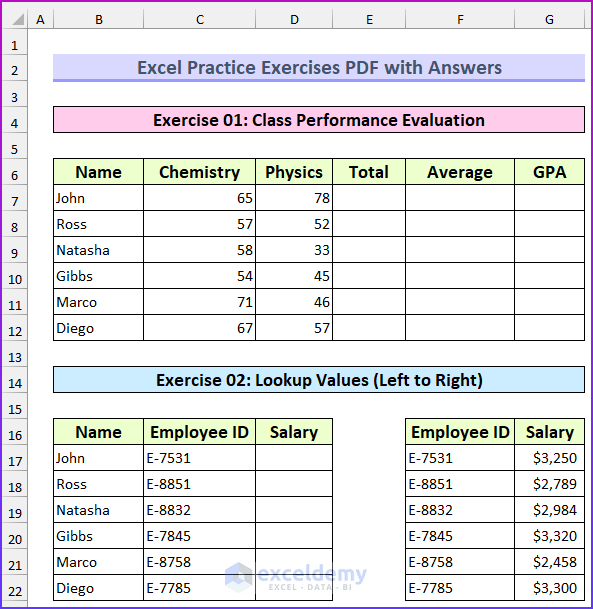 Excel Practice Exercises PDF with Answers - ExcelDemy