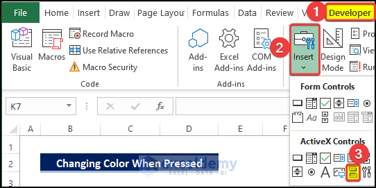Changing Color of toggle button When pressed in Excel