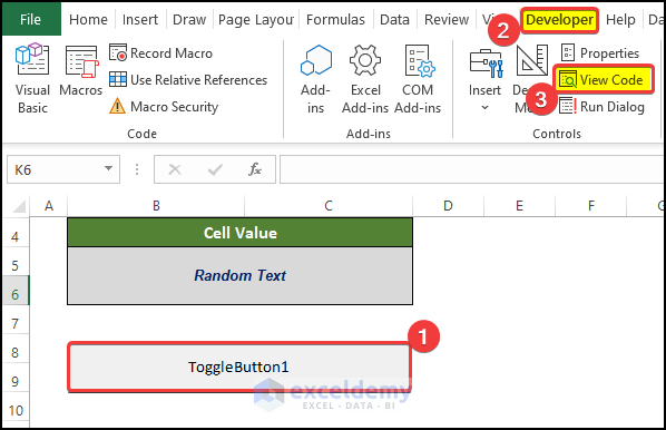 Changing toggol button Color Based on Cell Value Type in Excel