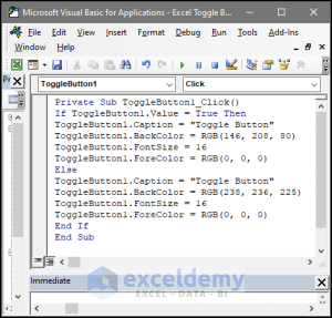 How to Change Color of Toggle Button When Pressed in Excel