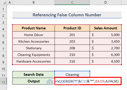 False Column Number Reference in Excel Formula