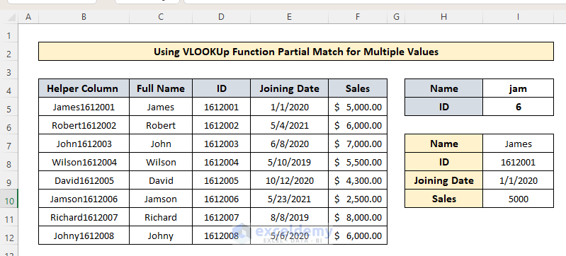 output value of VLOOKUp Partial Match for Multiple Values