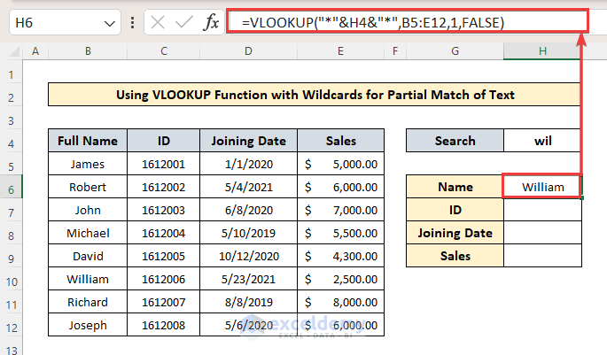 Applying VLOOKUP function with Partial Match in Table Array