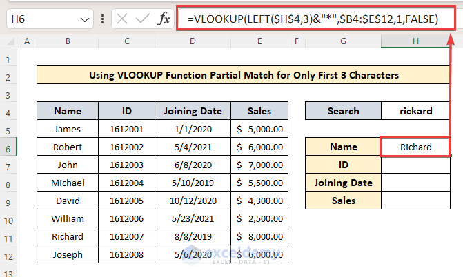 Applying VLOOKUP Partial Match for Only First 3 Characters