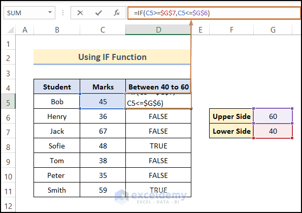 Using IF Function to check if value is between two numbers
