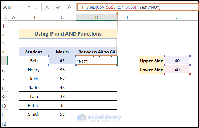 Using IF and AND Functions to Check If Value Is Between Two Numbers