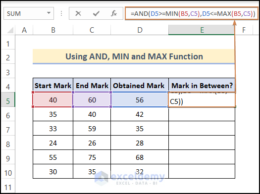 Using AND, MIN, MAX Function to Check Value Is Between Two Numbers