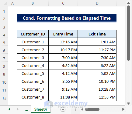 customer entry and exit times