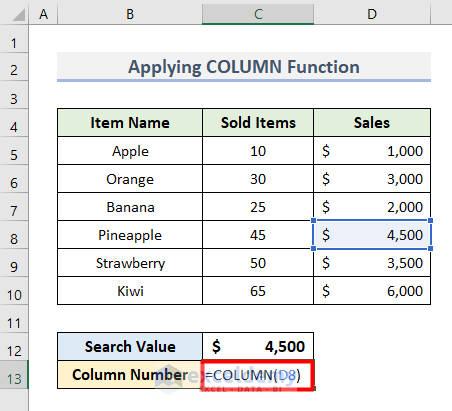 Get Column Number Based on Value with COLUMN Function