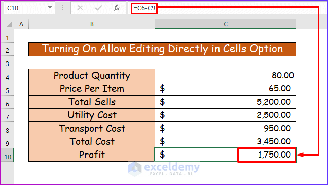 Turning On Allow Editing Directly in Cells Option as Suitable Solution of If Cells Are Not Highlighting in Excel Formula 
