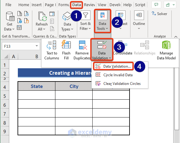 Create a Hierarchy of the State City and Zip Code in Excel