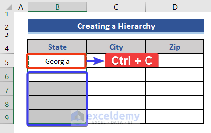 Copy format of data validation in other cells of dataset for hierarchy in Excel