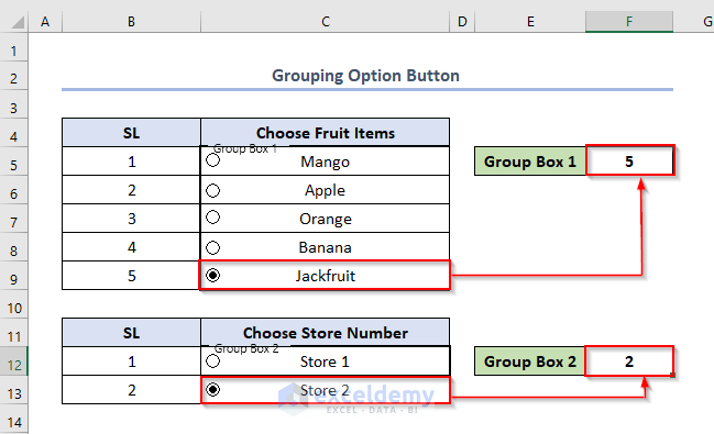 how to add option button in excel