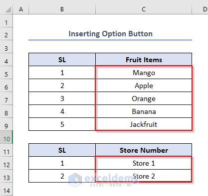 Inserting Option Button