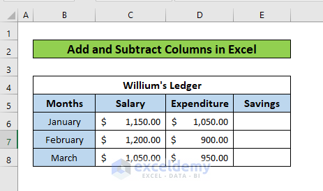 Add and Subtract Columns in Excel