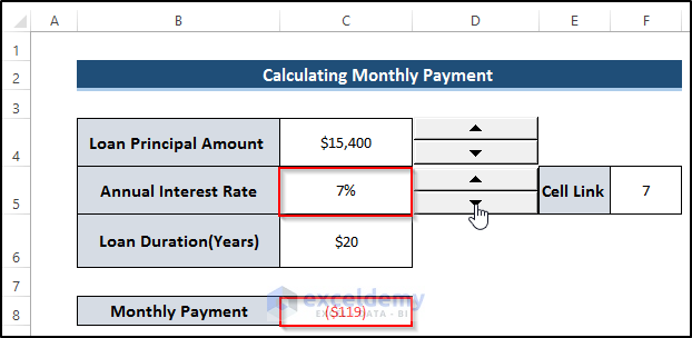 Counting Monthly Payment to Utilize Up and Down Buttons in Excel