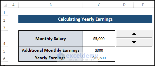 Calculating Yearly Earnings to Use Up and Down Buttons in Excel