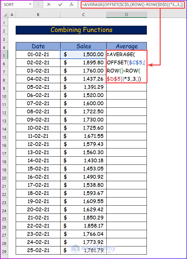 Combining ROW, OFFSET, And AVERAGE Functions as A Handy Way to Average Every Nth Row in Excel