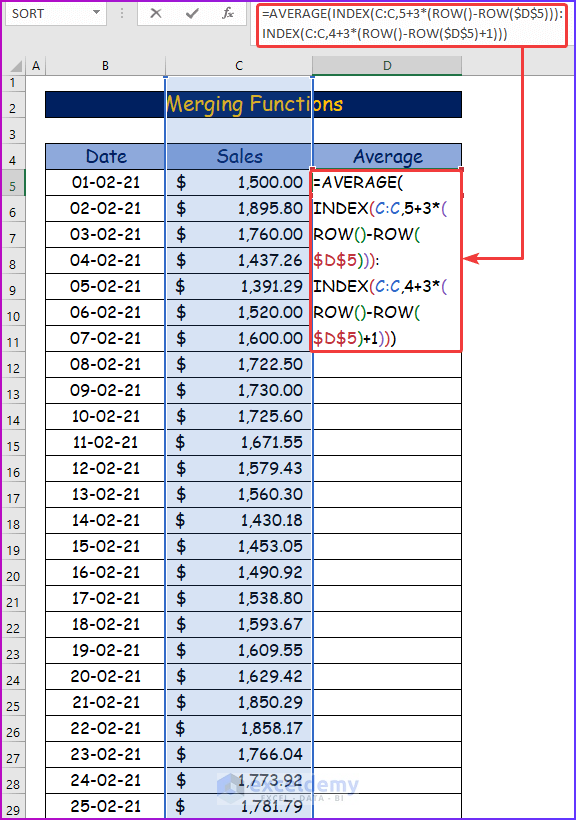 Merging AVERAGE, INDEX, And ROW Functions as A Handy Way to Average Every Nth Row in Excel