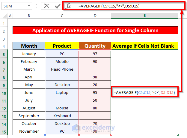 Use AVERAGEIF Function to Calculate Average If Cell Not Blank