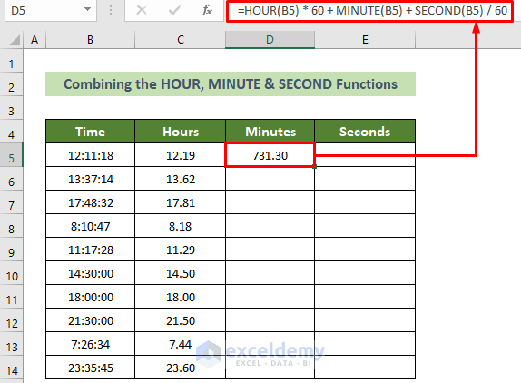 Combine Time Functions to Convert Time to Decimal Minutes in Excel