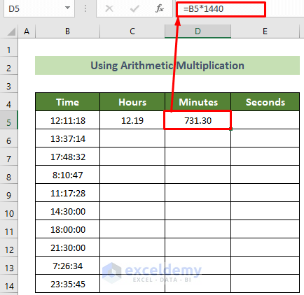 Arithmetic Formula to Convert Time to Decimal Minute Value