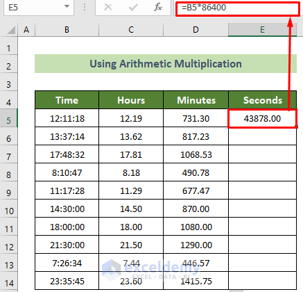 Arithmetic Formula to Convert Time to Decimal Seconds Value in Excel