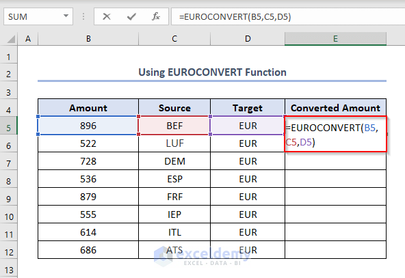 how to convert usd to euro in excel