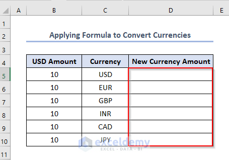 Using Excel Formula to Convert Currency in Excel