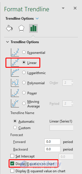 Use Trendline Option to Create Equation from Data Points