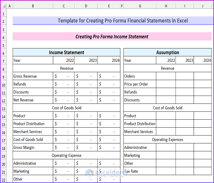 Create Pro Forma Financial Statements Template
