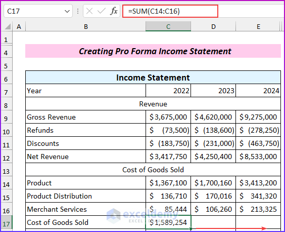 COGS: How to Create Pro Forma Financial Statements in Excel