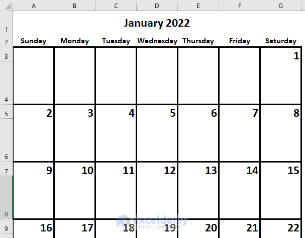 Created a Monthly Calendar in Excel with VBA