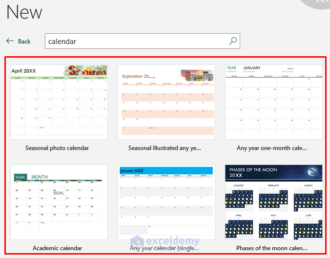 Available Monthly Calendar Templates