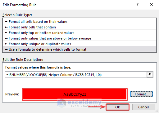 Edit Formatting Rule Window