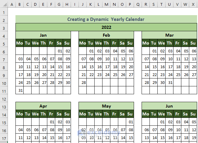 Custom Yearly Calendar in Excel
