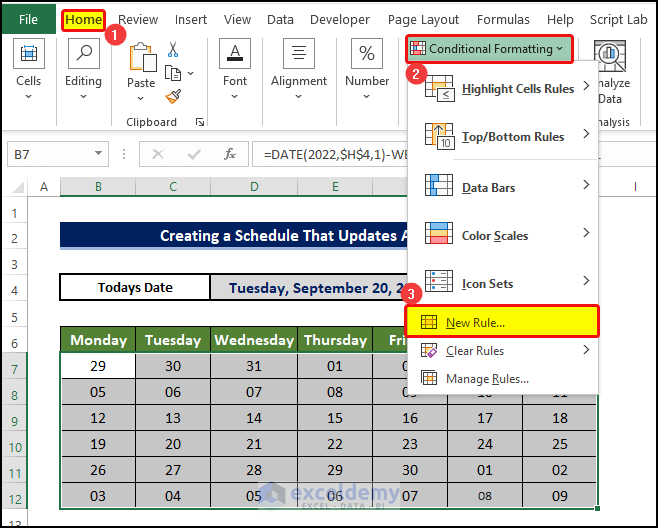 conditional formatting to blur date from other month. 