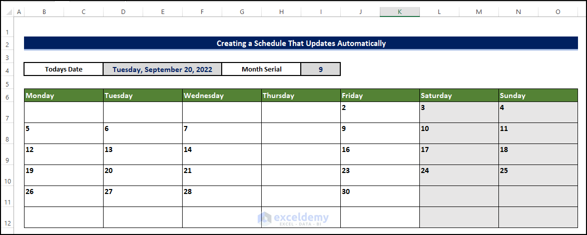 calendar created to create schedule that update automatically.