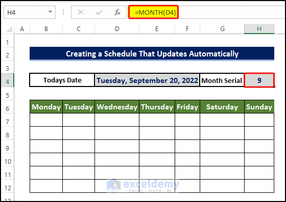 using month function to automatically updates the schedule 