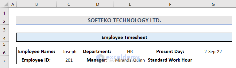 Create a Timesheet in Excel for Individual Employee