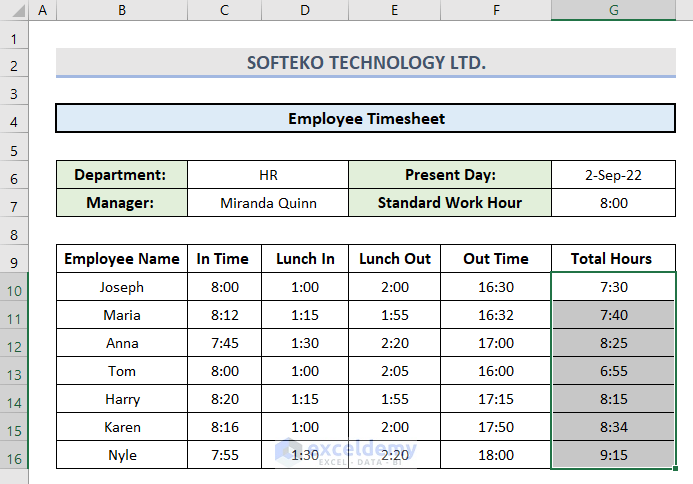 Make an Excel Timesheet Template for All Employees