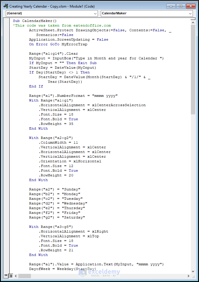 VBA Code window