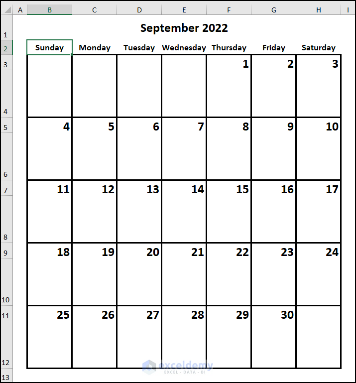how to create a monthly calendar in excel